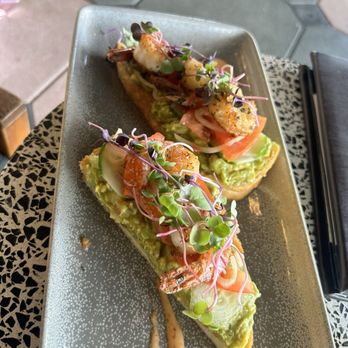 M.Bird - Shrimp avocado toast - Cocktail Bars Near Me - Tampa, Florida M.Bird - Shrimp avocado toast - Cocktail Bars Near Me - Tampa, Florida