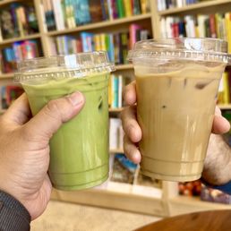 matcha latte and pistachio latte