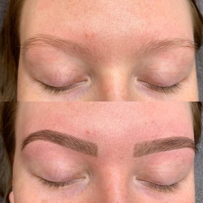Eyebrows - We use real henna, not tint. This has a skin staining quality to it that’s lasts up to one week that give your brows a powdered in look. After the skin staining wears off you are left with dyed hair fit about 6-8 weeks. Much longer than tinting. Eyebrows - We use real henna, not tint. This has a skin staining quality to it that’s lasts up to one week that give your brows a powdered in look. After the skin staining wears off you are left with dyed hair fit about 6-8 weeks. Much longer than tinting.