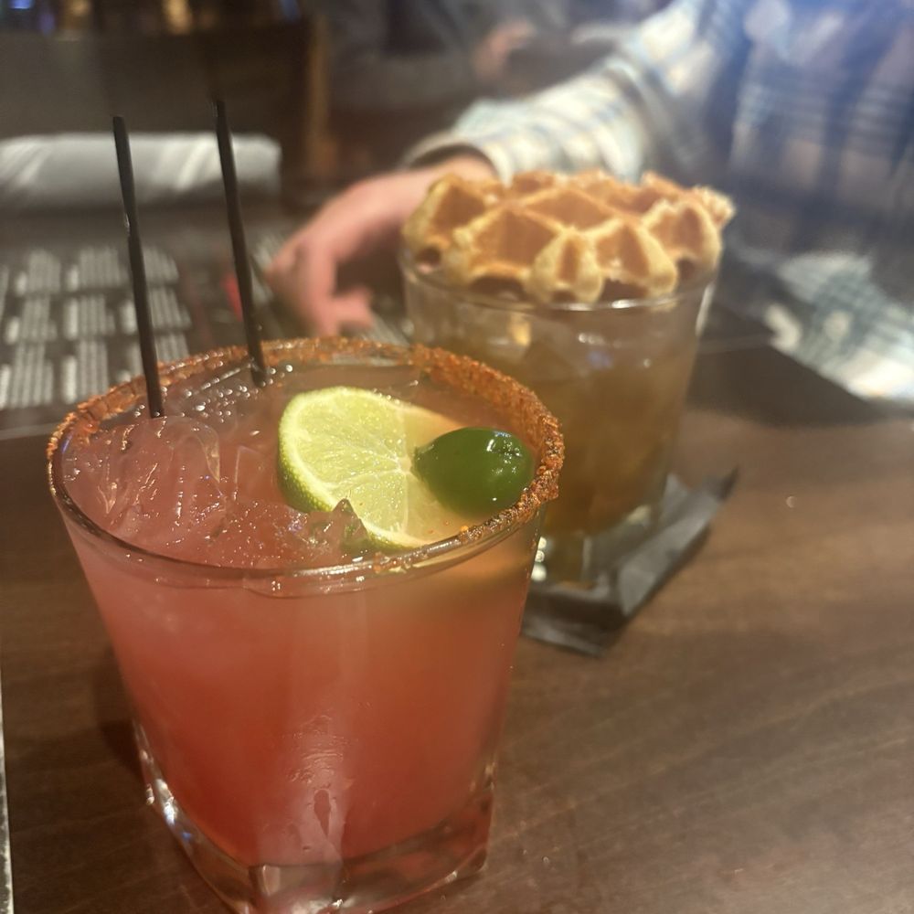 Something "my Pom fieri" with tequila and a smoked old fashion Something "my Pom fieri" with tequila and a smoked old fashion
