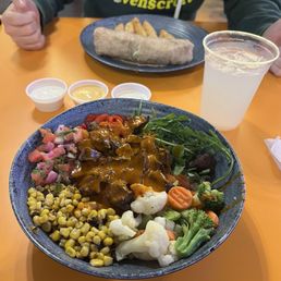 Grilled Beef Bowl (+Steamed Seasonal Veggies and Roasted Corn) and Chicken Wrap (+Yuca Fries) Grilled Beef Bowl (+Steamed Seasonal Veggies and Roasted Corn) and Chicken Wrap (+Yuca Fries)