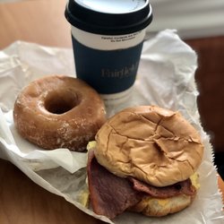 The Donut Shop - Country ham with egg and cheese Glazed donut