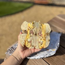 Iris Bagel and Coffee House - Everything bagel w/ bacon, egg, and cheese