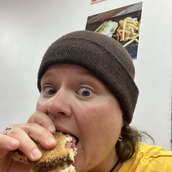 Lefty's Cheesesteak - Me gnoshing on their gnarly #10 Reuben with coleslaw variation and curly fries with a cherry Pepsi - Cheesesteaks Near Me - Romulus, Michigan