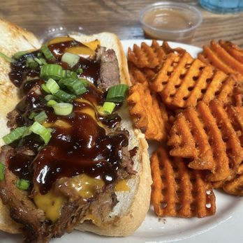 Prison Brews - Brisket sandwich special.  Sweet potato side - American Near Me - Jefferson City, Missouri