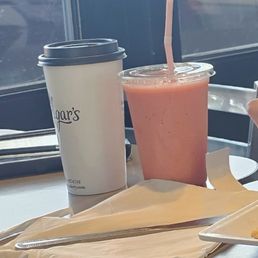 CAPPUCCINO and strawberry banana smoothie CAPPUCCINO and strawberry banana smoothie