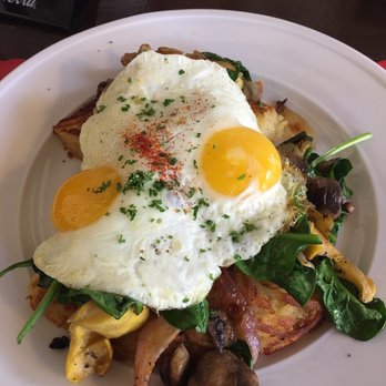 Tommy's Kitchen - Roasted veggies rosti with sunny side up eggs. - Modern European Near Me - Idyllwild, California Tommy's Kitchen - Roasted veggies rosti with sunny side up eggs. - Modern European Near Me - Idyllwild, California