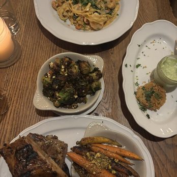 Ida Claire - Seafood pasta, Brussels, fried tomatoe, ribs - Southern Near Me - Addison, Texas