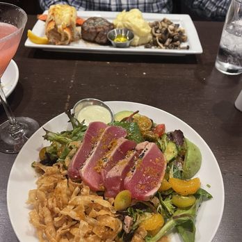 Latitude 34 - Ahí Salad & fillet mignon with lobster tail - New American Near Me - Camarillo, California Latitude 34 - Ahí Salad & fillet mignon with lobster tail - New American Near Me - Camarillo, California