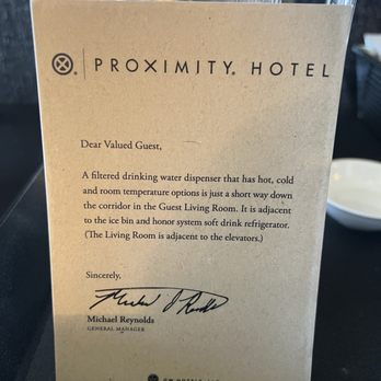 Proximity Hotel - Letter from the owner...sets the tone for your visit. - Hotels Near Me - Greensboro, North Carolina Proximity Hotel - Letter from the owner...sets the tone for your visit. - Hotels Near Me - Greensboro, North Carolina