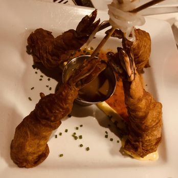 Parkway Grill - Tiger Shrimp Corndogs wrapped in a string made from radish. Delicious! - New American Near Me - Pasadena, California Parkway Grill - Tiger Shrimp Corndogs wrapped in a string made from radish. Delicious! - New American Near Me - Pasadena, California