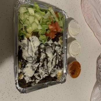Halal Hub - Beef Shawarma Over Rice Plate - Mediterranean Near Me - Austin, Texas