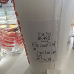 Dunkin' - Ordered 3 teas and a few sandwiches for co workers . Crisp bacon& 2 tea bags per cup. U see 1 string