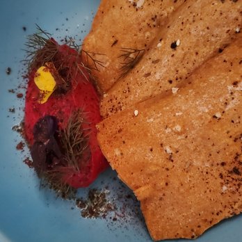 L'Oca d'Oro - Beet Cashew Dip, seeded lavash, beet-sumac powder - Italian Near Me - Austin, Texas