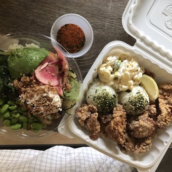 FOB Poke Bar- Seattle - poke bowl on the left. fried chicken from another place - Poke Near Me - Seattle, Washington FOB Poke Bar- Seattle - poke bowl on the left. fried chicken from another place - Poke Near Me - Seattle, Washington
