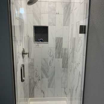 Firehouse Shower Doors - It's a clear door and a little hard to see! Buts it's there and it's perfect. - Glass & Mirrors Near Me - Thornton, Colorado Firehouse Shower Doors - It's a clear door and a little hard to see! Buts it's there and it's perfect. - Glass & Mirrors Near Me - Thornton, Colorado