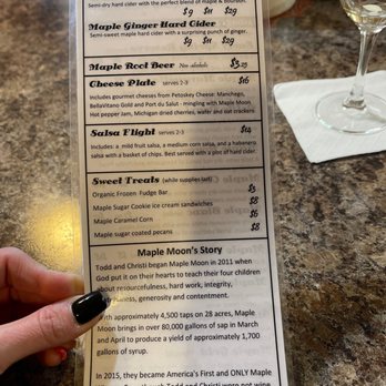 Maple Moon Sugarbush and Winery - Back of the menu - Specialty Food Near Me - Petoskey, Michigan