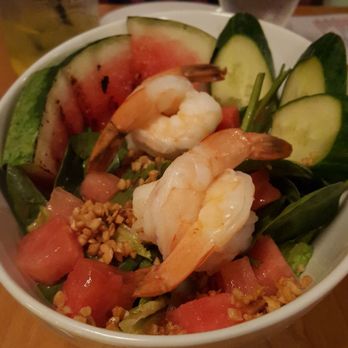 Grannan's Seafood - Grilled watermelon and prawn salad, with cucumbers and spicy peanut sauce - Seafood Near Me - Saint John, New Brunswick Grannan's Seafood - Grilled watermelon and prawn salad, with cucumbers and spicy peanut sauce - Seafood Near Me - Saint John, New Brunswick