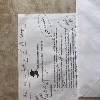 All Seasons Horse Riding - Copy of the agreement. Sorry had to cover up part of it to not disclose my kids names and my contact details - Horseback Riding Near Me - Pleasanton, California All Seasons Horse Riding - Copy of the agreement. Sorry had to cover up part of it to not disclose my kids names and my contact details - Horseback Riding Near Me - Pleasanton, California