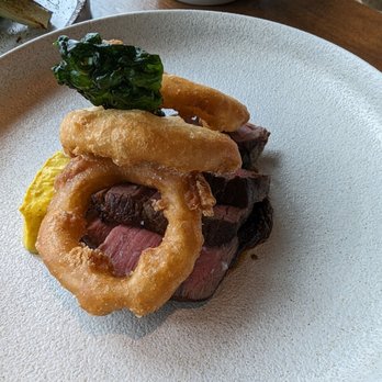 Canoe - steak  caramelized onion soubise, whipped Kozlik’s mustard 56. / 5.5oz aged Alberta - Canadian (New) Near Me - Toronto, Ontario