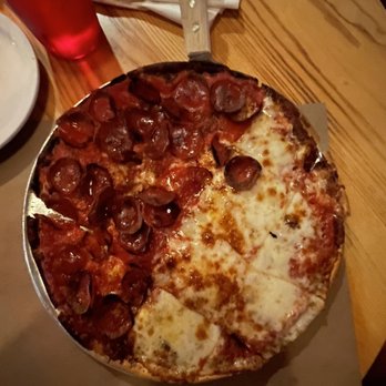 Fixture Pizza Pub - Half pepperoni, half cheese thin crust pizza. Too much pepperoni and a little too blackened on half of my pizza. - Pizza Near Me - Milwaukee, Wisconsin