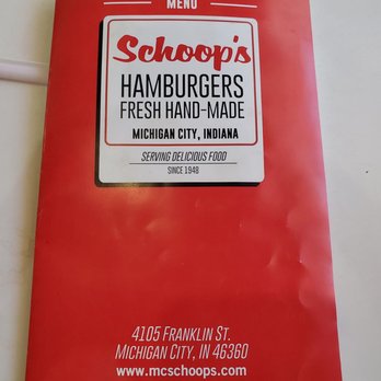 Schoop's Hamburgers - Menu 1 9/26/21 - Burgers Near Me - Michigan City, Indiana Schoop's Hamburgers - Menu 1 9/26/21 - Burgers Near Me - Michigan City, Indiana