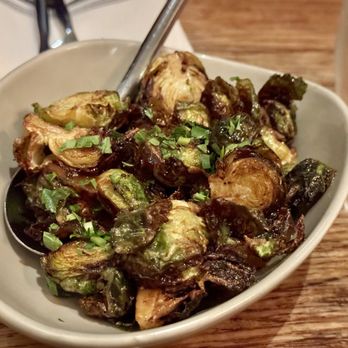 The Spotted Duck - Brussel sprouts with apple cider braised onion jam. - Desserts Near Me - Pacific Grove, California The Spotted Duck - Brussel sprouts with apple cider braised onion jam. - Desserts Near Me - Pacific Grove, California