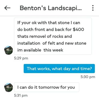 Bentons Landscaping Construction - Text conversation - Landscaping Near Me