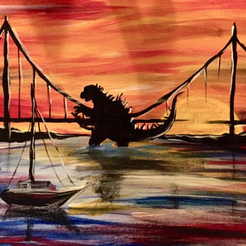 Corks and Canvas Events - Added Godzilla cuz why not? - Paint & Sip Near Me