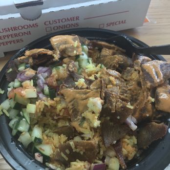 Pizza & Curry - Rice bowl with lamb/beef stirred a little, the other ingredients under the meat and spicy sauce - Pizza Near Me - Cockeysville, Maryland Pizza & Curry - Rice bowl with lamb/beef stirred a little, the other ingredients under the meat and spicy sauce - Pizza Near Me - Cockeysville, Maryland