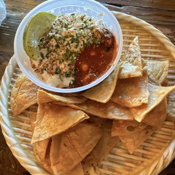 Cris and John - Elote & Chips - (corn and chips) mixed with mayo queso fresco lime Valentina hot sauce - Vietnamese Near Me - Dallas, Texas