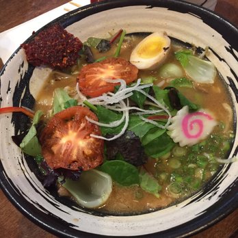 Katsu Ramen - Veggie ramen w/egg & fish cake added - never seen tomatoes on ramen before - Ramen Near Me - Aurora, Colorado
