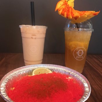 Zero Degrees - Left: Jasmine Milk Tea / Right: Peach Blossom both 24oz with crystal boba! Along with Elote with hot cheetos! - Bubble Tea Near Me - Las Vegas, Nevada Zero Degrees - Left: Jasmine Milk Tea / Right: Peach Blossom both 24oz with crystal boba! Along with Elote with hot cheetos! - Bubble Tea Near Me - Las Vegas, Nevada