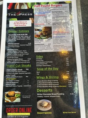 Menu photo 1 The Press Saint Augustine, FL Menu photo 1 The Press Saint Augustine, FL