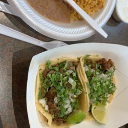 Taqueria Dona Tere - Chicken Tamale, steak and pork taco, rice and beans