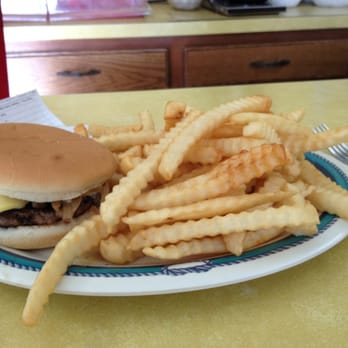 Jinny's Cafe - Mushroom Swiss burger and a mountain of fries - Wraps Near Me - Bryant, Indiana