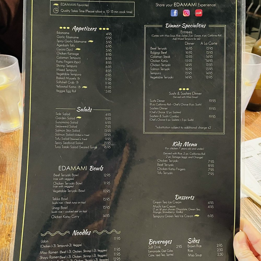 Edamami - Menu 9/2023 - Sushi Bars Near Me - San Diego, California