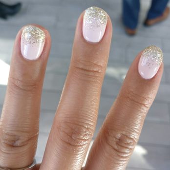 Coco Nails art - Blush pink with gold glitters - Nail Salons Near Me - New York, New York