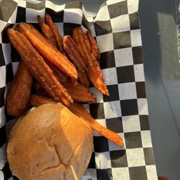 Burger with sweet potato fries Burger with sweet potato fries