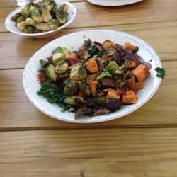 Chow Daddy's - Roasted vegetable bowl and Brussels and bacon side.