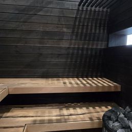 Sauna inside the summer cottage display inside the airport