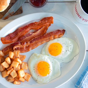 Shoney's - Our All-Star Breakfast includes two freshly-cracked eggs over easy with crispy bacon, breakfast potatoes, and a buttermilk bi... - New American Near Me - Uniontown, Pennsylvania Shoney's - Our All-Star Breakfast includes two freshly-cracked eggs over easy with crispy bacon, breakfast potatoes, and a buttermilk bi... - New American Near Me - Uniontown, Pennsylvania
