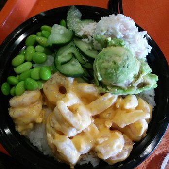 Poke n Salad - My shrimp, edamame, cucumber salad, crab meat and avocado with chipotle mayo sauce - Poke Near Me - Temecula, California Poke n Salad - My shrimp, edamame, cucumber salad, crab meat and avocado with chipotle mayo sauce - Poke Near Me - Temecula, California