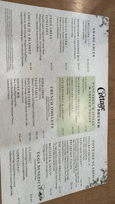 Menu photo 1 The Cottage Pigeon Forge, TN