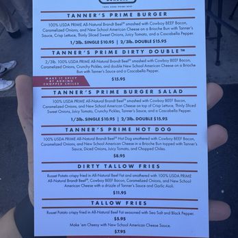 Tanner’s Prime Burgers - Menu 3/15/26 - Burgers Near Me - Oceanside, California