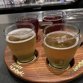 Humboldt Cider Company Tap Room - Flight of chocolate cherry, sally Jamaica, cider 4 people, johnathan, humboldt blend. - Breweries Near Me - Eureka, California Humboldt Cider Company Tap Room - Flight of chocolate cherry, sally Jamaica, cider 4 people, johnathan, humboldt blend. - Breweries Near Me - Eureka, California