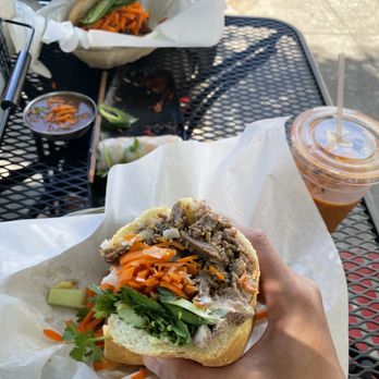 Phosho Dough - Lemon grass beef (double meat) and Thai tea. Amazing. My wife had the grilled pork and omg the quality of meat was amazing - Vietnamese Near Me - Oakland, California Phosho Dough - Lemon grass beef (double meat) and Thai tea. Amazing. My wife had the grilled pork and omg the quality of meat was amazing - Vietnamese Near Me - Oakland, California