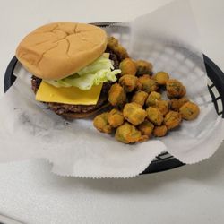 Marty's Landing & Mama's Kitchen - Steak cheeseburger with okra