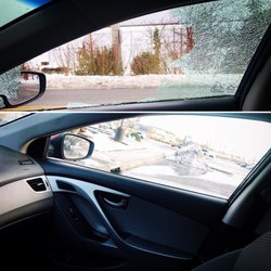 Glass Experts - On top is my broken shattered window from a break in. On bottom is the window replaced by glass experts.