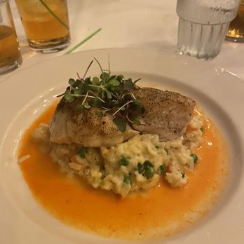 Cafe Thirty-A - Pan Seared Grouper - Gulf Shrimp & Sweet Pea Risotto, Roasted Red Pepper Butter. - Seafood Near Me - Santa Rosa Beach, Florida Cafe Thirty-A - Pan Seared Grouper - Gulf Shrimp & Sweet Pea Risotto, Roasted Red Pepper Butter. - Seafood Near Me - Santa Rosa Beach, Florida